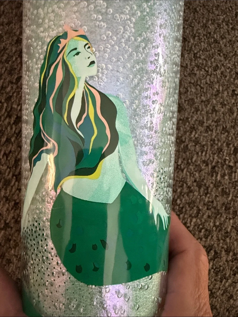 Iridescent Mermaid Glitter Starbucks  Tumbler with Green Lid and Straw